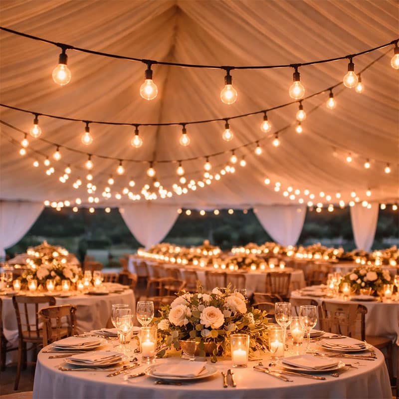 Tent with string lights