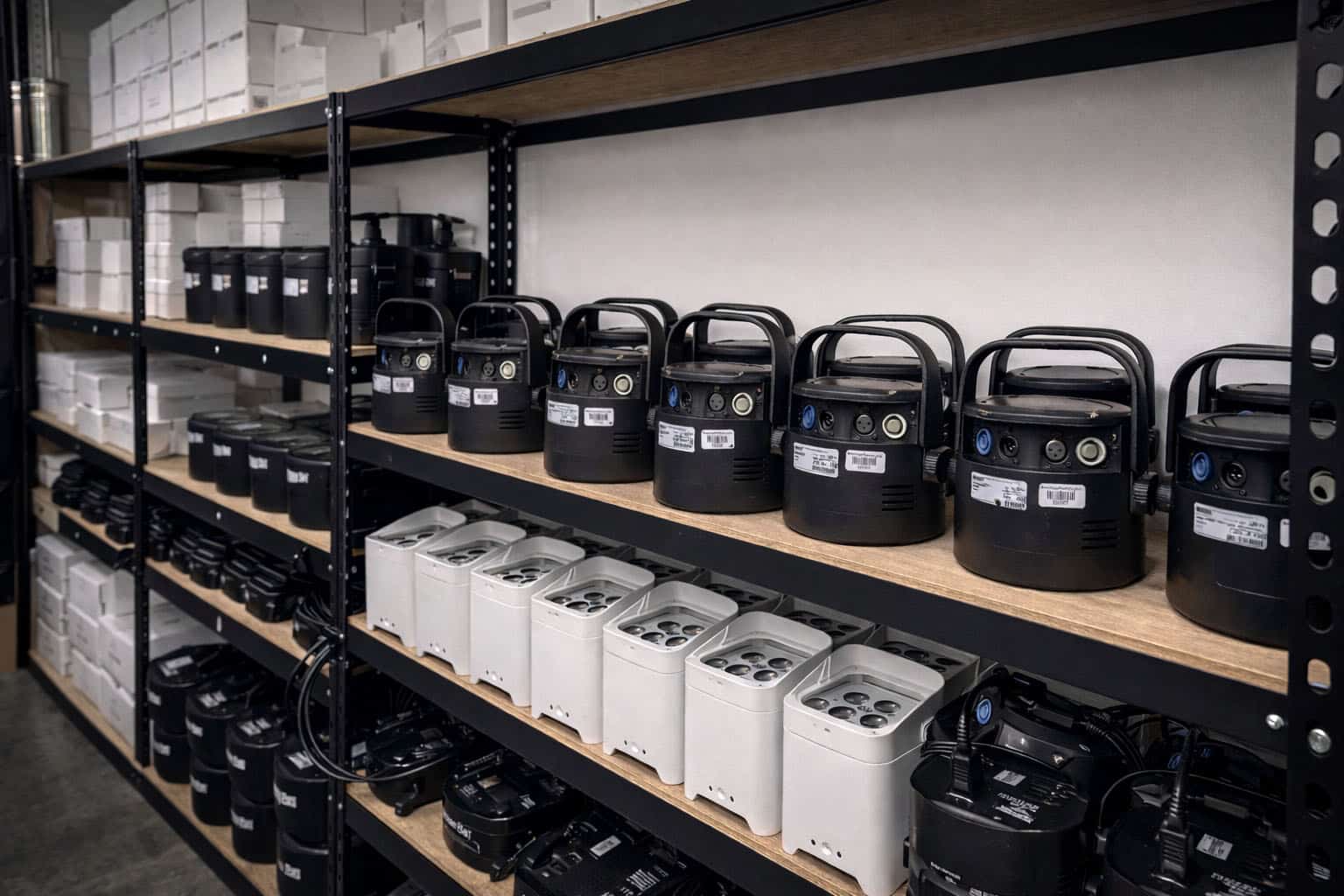 American Party Lights warehouse — thousands of lights ready to ship